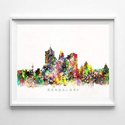 Bangalore India Watercolor Skyline Poster Cityscape Wall Art Print Home Decor Watercolour Artwork - Unframed
