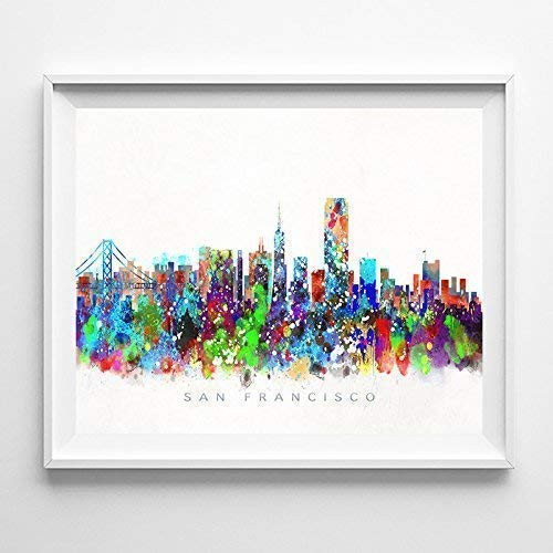 San Francisco California Watercolor Skyline Poster Cityscape Wall Art Print Home Decor Watercolour Artwork - Unframed