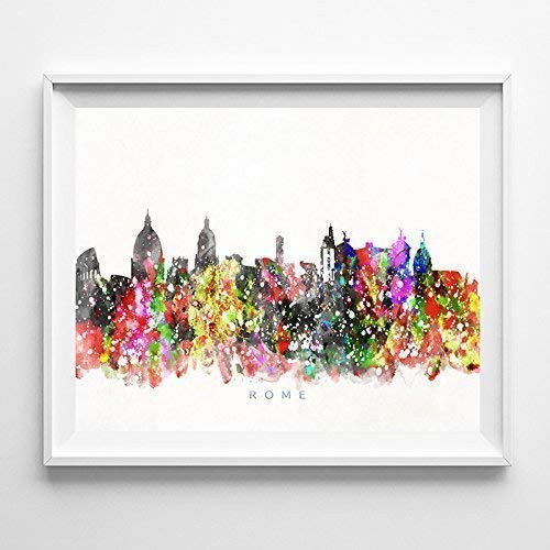 Rome Italy Watercolor Skyline Poster Cityscape Wall Art Print Home Decor Watercolour Artwork - Unframed