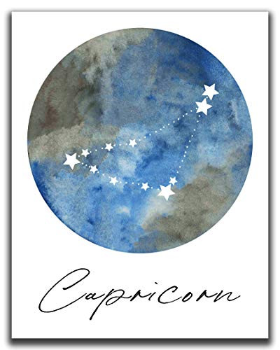 Capricorn Zodiac Astrological Sign Constellation Moon Wall Art - 14x11 inch UNFRAMED Print - Star Sign Print Astrology Wall Decor - Capricorn Gifts