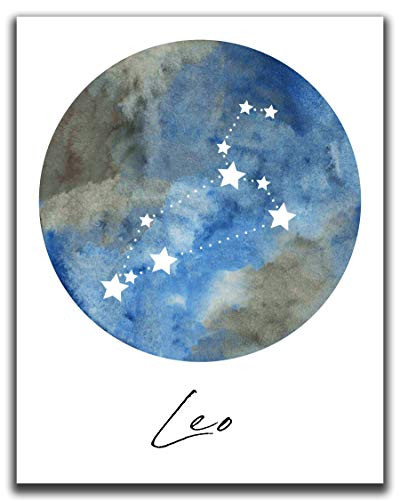 Leo Zodiac Astrological Sign Constellation Moon Wall Art - 14x11 inch UNFRAMED Print - Star Sign Print Astrology Wall Decor - Leo Gifts
