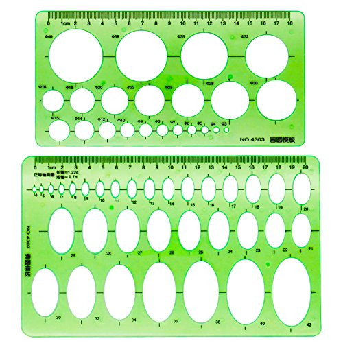 SUNSWEI 2 PCS Plastic Clear Green Color Measuring Templates Geometric Rulers for Office and School, Building formwork, Drawings Templates