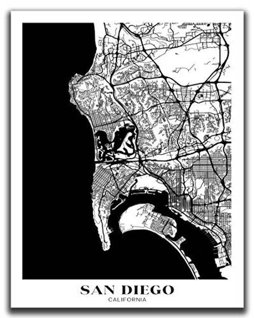 San Diego City Map Wall Art - 11x14 inch UNFRAMED Print - Modern Minimal Black And White San Diego California Wall Decor - California Gifts For Women And Men Souvenirs Poster - San Diego Gifts