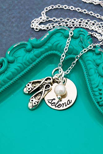 Personalized Ballet Necklace - Custom Name Birthstone or Pearl - Handstamped 5 8 Inch Disc - Recital Gift Rehearsal Ballerina Jewelry - DII AAA