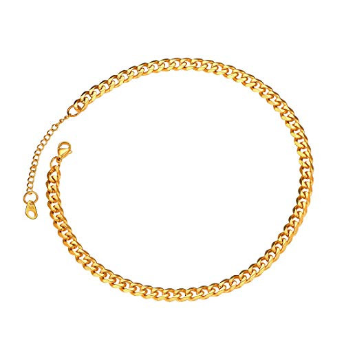 18K Gold Plated 6mm Cuban Curb Chain Necklace Choker 14 Inch