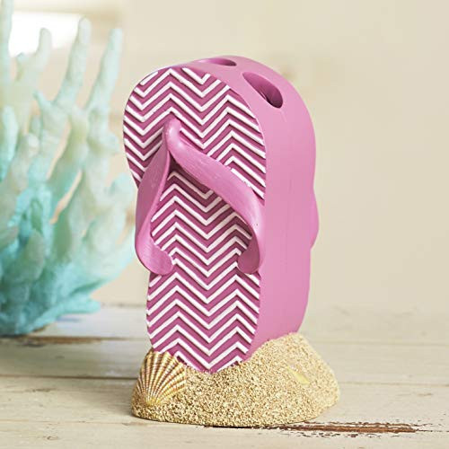 The Lakeside Collection Flop Flip Toothbrush Holder with 3-Holes - Beach Theme Bathroom Accent - Pink