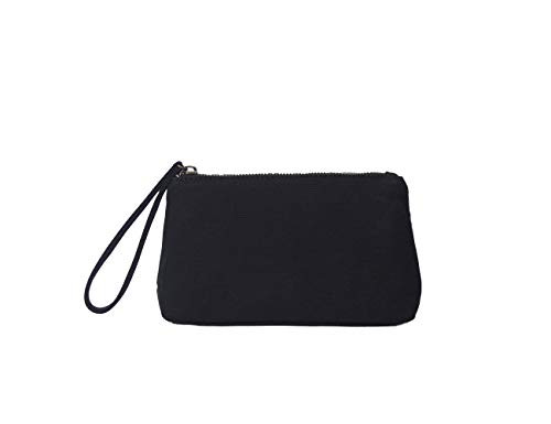 Canvas Wristlet Bag Large Clutch Wallet Purse Zipper Pouch Handbag Organizer with Card Slot  Black