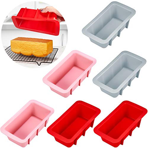 6 Pieces Mini Silicone Bread Loaf Pan Nonstick Loaf Cake Pans Silicone Bread Baking Mold for Homemade Cakes Breads Meatloaf and Quiche 3 Colors