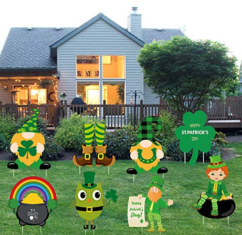 LHKSER Large 8pcs St. Patrick s Day Yard Sign Decorations Shamrock Yard Stake Signs Irish Saint Patricks Day Decorations Clover Party Green Party Decorations Supplies Outdoor Indoor