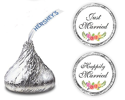 324 Floral Roses Just Married Happily Married. Hershey Kiss Wedding Stickers, Chocolate Drops Labels Stickers for Weddings, Bridal Shower Engagement Party, Hershey's Kisses Party Favors