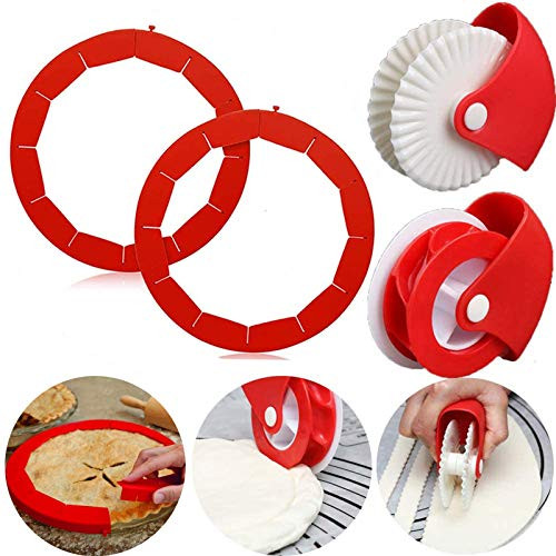 2 Pie Crust Protector Shield Pastry Wheel Decorator and Pastry Wheel Cutter Adjustable Silicone Pie Crust Shield Cover Kitchen Tool for Baking Pie Pizza Fit 8-11.4 Inch Pies