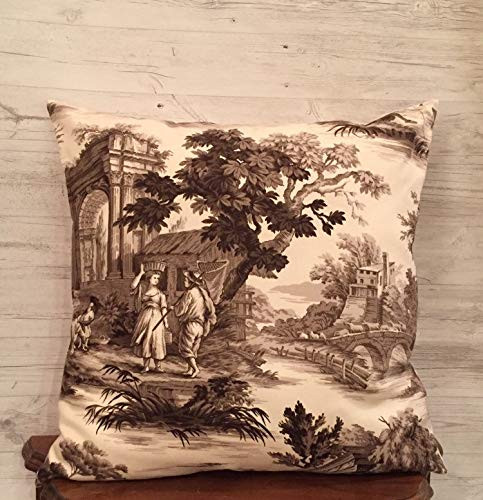 Promini Toile Pillow Cover Brown Sofa Pillow Cover French Country Toile 18x18 inches Decorative Throw Pillow Cover