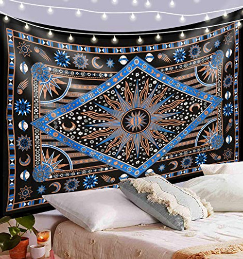 ANJANIYA Burning Sun Tie Dye Tapestry Celestial Sun Moon Star Planet Bohemian Twin Tapestry Tarot Card Wall Hanging Boho Tapestry Hippie Hippy Tapestry Beach Coverlet Curtain Blue Brown 55 inchX85 inch ANJANIYA Burning Sun Tie Dye Tapestry Celestial Sun Moon Star Planet Bohemian Twin Tapestry Tarot Card Wall Hanging Boho Tapestry Hippie Hippy Tapestry Beach Coverlet Curtain Blue Brown 55 inchX85 inch