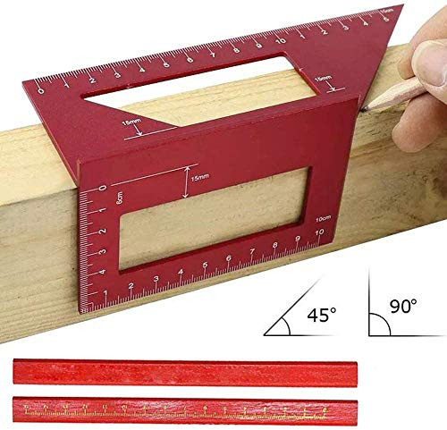 Multifunctional Saddle Layout Aluminum Alloy Square Gauge 45 90 Degree Angle T Ruler Woodworking Miter Scriber with 2 Pencils