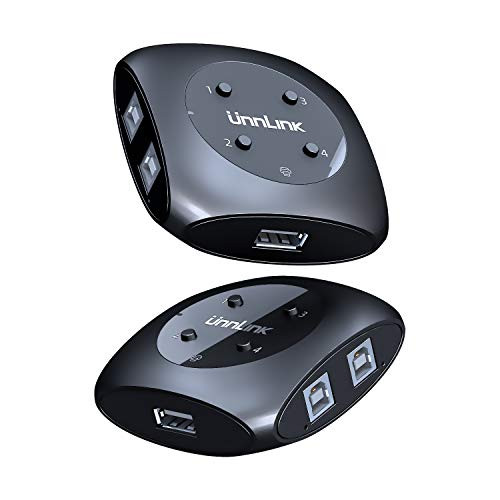 Unnlink USB 2.0 Share Switch Support Hot Key and Application Switcher Sharing Adapter Box Hub Allow 4 Computers Share 1 USB Device Like Printer Scanner Camera Mouse  4 Ports