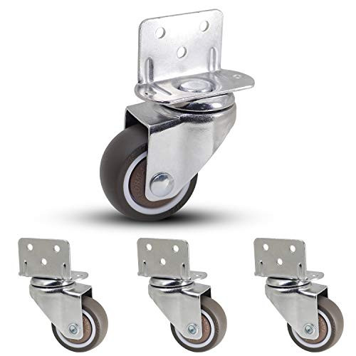 Casoter 1.5 inch 38mm  L-Clip Plate Swivel Caster Ball Bearing L-Shape Side Mount Plate TPE Rubber Wheel Metal Housing 4 Pack Total Load Capacity 156Lbs 71Kg for Narrow Install Place of Furniture