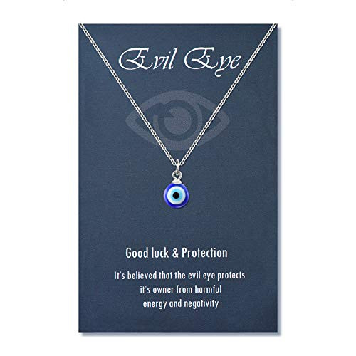 PPJew Evil Eye Pendant Necklace Chain Blue Eyes Luck Amulet Delicate Kabbalah Necklace Christmas Gift for Women Girls Daughter Mother  Silver