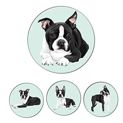 4 Piece Cute Boston Terrier Refrigerator Magnet Set