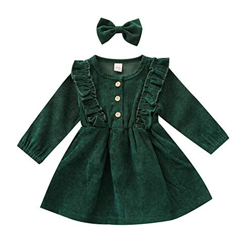 Karuedoo Kids Toddler Baby Girl Corduroy Ruffle Long Sleeve Dress Princess Party Dress Fall Winter Skirt Outfit  A-Green 3-4T Karuedoo Kids Toddler Baby Girl Corduroy Ruffle Long Sleeve Dress Princess Party Dress Fall Winter Skirt Outfit  A-Green 3-4T