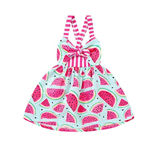 HAPPYMA Toddler Baby Girl Clothes Dress Outfits Infant Sleeveless Watermelon Strap Backless Skirt Summer Clothes for Baby Girl  Watermelon 18-24 Months