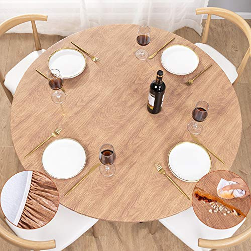 UMINEUX Round Fitted Vinyl Tablecloth with Elastic Edged and Flannel Backing Waterproof Wipeable Round Table Cover for Indoor Outdoor Patio Use - Fits Tables up to 44 inch - 56 inch Diameter Wood UMINEUX Round Fitted Vinyl Tablecloth with Elastic Edged and Flannel Backing Waterproof Wipeable Round Table Cover for Indoor Outdoor Patio Use - Fits Tables up to 44 inch - 56 inch Diameter Wood
