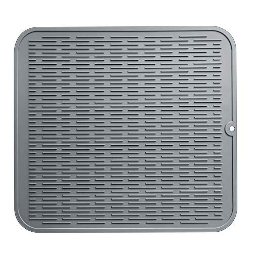 LIMNUO Silicone Dish Drying Mat - Extra Large 16 inch X 18 inch - Sink Mat - Dish Draining Mat - Large Silicone Trivet - Heat Resistant - Countertop Mat - Kitchen Drying Mat Gray