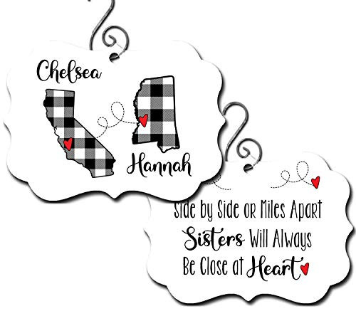 Sisters At Heart Ornament Long Distance Sister Personalized Custom City and State