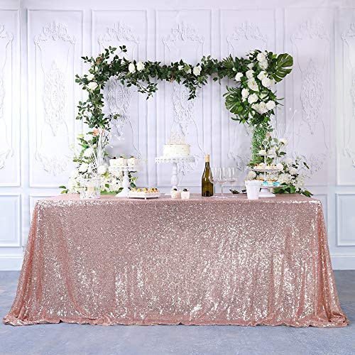CIPAZEE Rose Gold Sequin Tablecloth - Rectangle 60x84inch Glitter Party Wedding Christmas Brithday Sparkle Table Cover Shimmer Table Cloth
