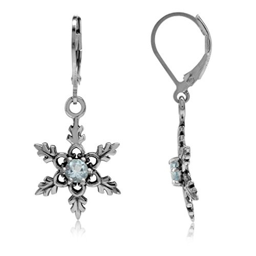 Silvershake Genuine Blue Topaz 925 Sterling Silver Snowflake Leverback Dangle Earrings
