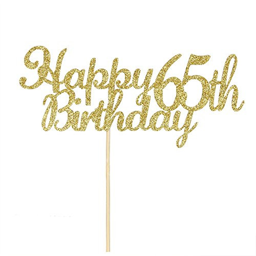 Happy 65th Birthday Cake Topper, Gold Glitter Hello 65-65&Fabulous Cake Topper Anniversary Party Decoration