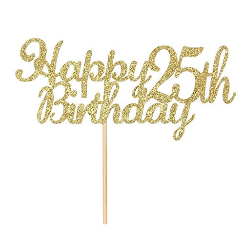 Happy 25th Birthday Cake Topper, Gold Glitter Hello 25-25& Fabulous Cake Topper -Anniversary Party Decoration Happy 25th Birthday Cake Topper, Gold Glitter Hello 25-25& Fabulous Cake Topper -Anniversary Party Decoration