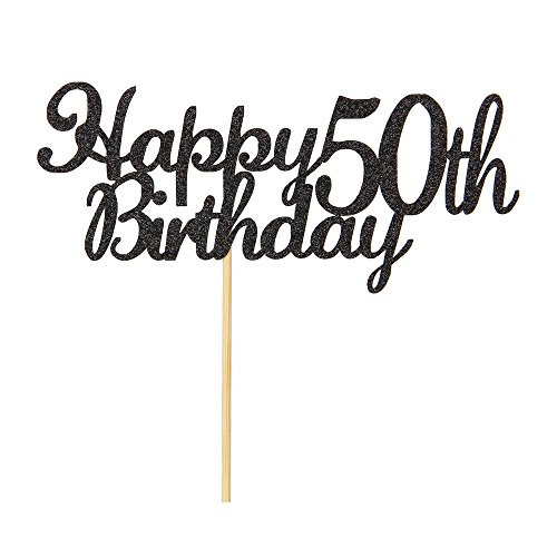 Happy 50th Birthday Cake Topper, Black Glitter Cheers To 50 Years,50&Fabulous cake topper,Anniversary Party Decoration