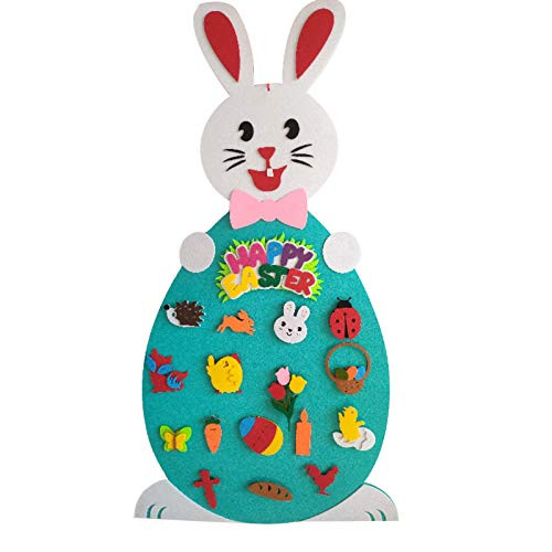 Easter Felt Bunny Wall Hanging DIY Rabbit Felt Crafts Ornaments with Hanging Craft Kits for Kids Easter Bunny Decoration Easter Party Door Wall Decor