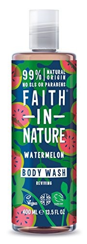 Faith in Nature Watermelon Body Wash 400ml   Vegan   No Cruelty   99 percent Natural Fragrance   No From SLS or Parabens