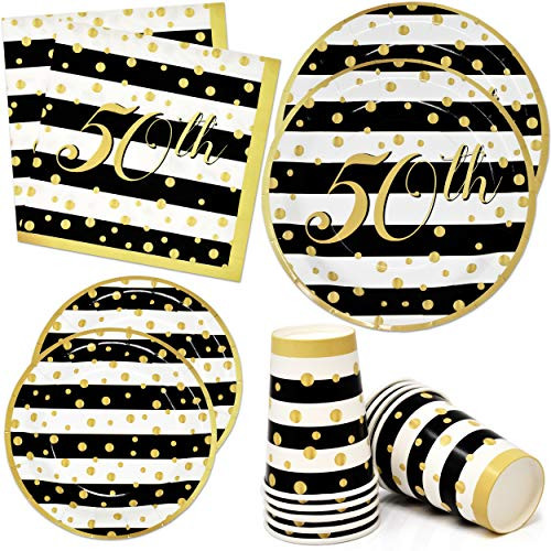 50th Party Supplies Tableware Set 24 9 inch Paper Dinner Plates 24 7 inch Dessert Plate 24 9 Oz. Cups 50 Lunch Napkins Fifty Happy Birthday Party Favors and Fiftieth Gold Anniversary Wedding Celebration Decor 50th Party Supplies Tableware Set 24 9 inch Paper Dinner Plates 24 7 inch Dessert Plate 24 9 Oz. Cups 50 Lunch Napkins Fifty Happy Birthday Party Favors and Fiftieth Gold Anniversary Wedding Celebration Decor