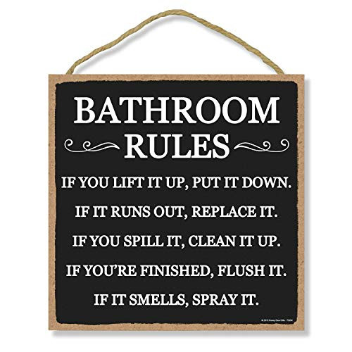Honey Dew Gifts Home Decor Bathroom Rules Lift it Up Put it Down 10 inch by 10 inch Hanging Wood Sign Bathroom Sign