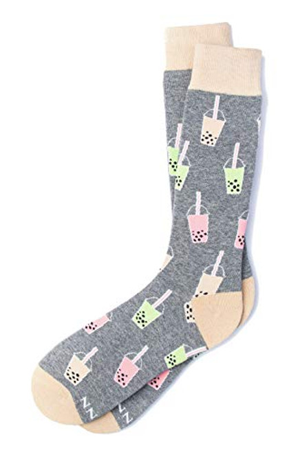 Men s Designer Gray Boba Life Drink Bubble Tea Contemporary Crew Dress Socks Men s Designer Gray Boba Life Drink Bubble Tea Contemporary Crew Dress Socks