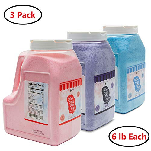 The Candery Cotton Candy Floss Sugar 6lbs 96oz jars- 3 Pack Strawberry, Raspberry Blue and Strawberry