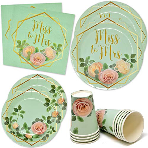 Miss To Mrs Party Supplies Tableware Set 24 9 inch Dinner Plates 24 7 inch Dessert Plate 24 9 Oz Cups 50 Lunch Napkins Gold for Engagement Wedding Disposable Paper Goods Bridal Shower Dinnerware Decor Miss To Mrs Party Supplies Tableware Set 24 9 inch Dinner Plates 24 7 inch Dessert Plate 24 9 Oz Cups 50 Lunch Napkins Gold for Engagement Wedding Disposable Paper Goods Bridal Shower Dinnerware Decor