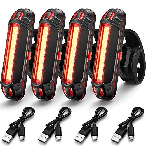 4 Pieces Bike Rear Tail Light USB Rechargeable Bicycle Taillight Ultra Bright Bicycle LED Safety Light Waterproof Cycling Taillight 7 Light Modes for Road Mountain Bike  Red
