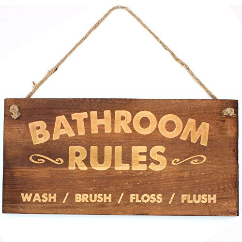 Agantree art Bathroom Rules Sign 12 x 6 Inch Hanging Rustic Farmhouse Plank Wood Decorative Wall Art Bathroom Sign Plaque Bathroom Decor