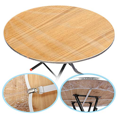 Clear Round Fitted Tablecloth with Elastic for 45 - 56 Inch Dining Table Vinyl Waterproof Table Cover Protector with Retractable Tablecloth Clamps Clear Round Fitted Tablecloth with Elastic for 45 - 56 Inch Dining Table Vinyl Waterproof Table Cover Protector with Retractable Tablecloth Clamps