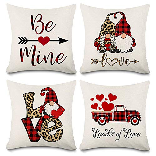 KACOPOL Valentine Pillow Covers 18x18 Set of 4 Valentines Day Decor for Home Red Love Heart Arrow Truck Gnomes Valentines Decorative Pillow Case Cushion Cover  Red Black Buffalo Plaid KACOPOL Valentine Pillow Covers 18x18 Set of 4 Valentines Day Decor for Home Red Love Heart Arrow Truck Gnomes Valentines Decorative Pillow Case Cushion Cover  Red Black Buffalo Plaid
