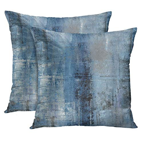 Emvency Set of 2 Decorative Throw Pillow Covers Cases Blue and Grey Abstract Art Painting Modern Double Sided Home Square Decor Pillow Case Cover Cushion Sofa 18 inch X 18 inch Pillowcases