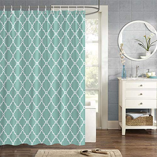 Bonhause Geometric Shower Curtain with 12 Hooks Green Moroccan Modern Decorative Bath Curtain 72 x 72 Inch Polyester Fabric Machine Washable Waterproof Bathroom Curtain