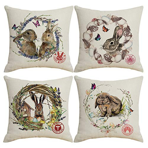 MENGT Set of 4 Easter Decoration Throw Pillow Covers 18 inch x 18 inch Bunny Throw Pillow Case Square Cotton Linen Home Decor Easter Cushion Cover Easter Pillowcases for Sofa Couch Bedroom Easter 7 MENGT Set of 4 Easter Decoration Throw Pillow Covers 18 inch x 18 inch Bunny Throw Pillow Case Square Cotton Linen Home Decor Easter Cushion Cover Easter Pillowcases for Sofa Couch Bedroom Easter 7