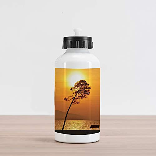 Ambesonne Tree Aluminum Water Bottle Lonely Sunset Tree by The Sea Sun Disappears and Day Fades Down Twilight Concept Print Aluminum Insulated Spill-Proof Travel Sports Water Bottle Orange