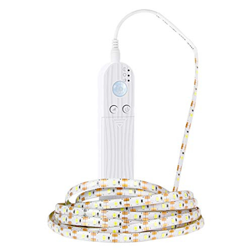 LSHCX Motion Sensor Wardrobe Light 6.6FT LED Strip Closet Lights PIR Auto on Off Battery Powered for Bedside Bathroom Closet Cabinet Kitchen Stairs  Warm White