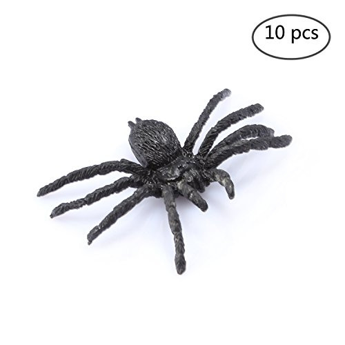 FunLavie 10PCS Plastic Spiders Realistic Bugs Scary Creepy Rubber Prank Gag Gifts for Halloween Decorations