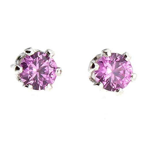 Tiny Sterling Silver Pink Tourmaline 3mm -Set 6 Prong Post Stud Earrings